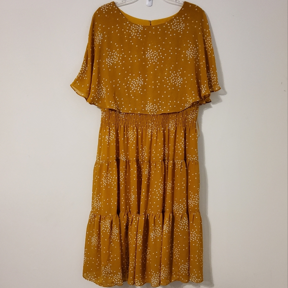 Julian Taylor New York Mustard Yellow Smocked Tiered  Dress
